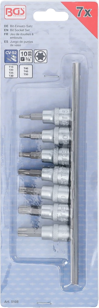 Behajtófej-készlet | 10 mm (3/8") | T-profil (Torx) T15 - T50 | 7 darabos