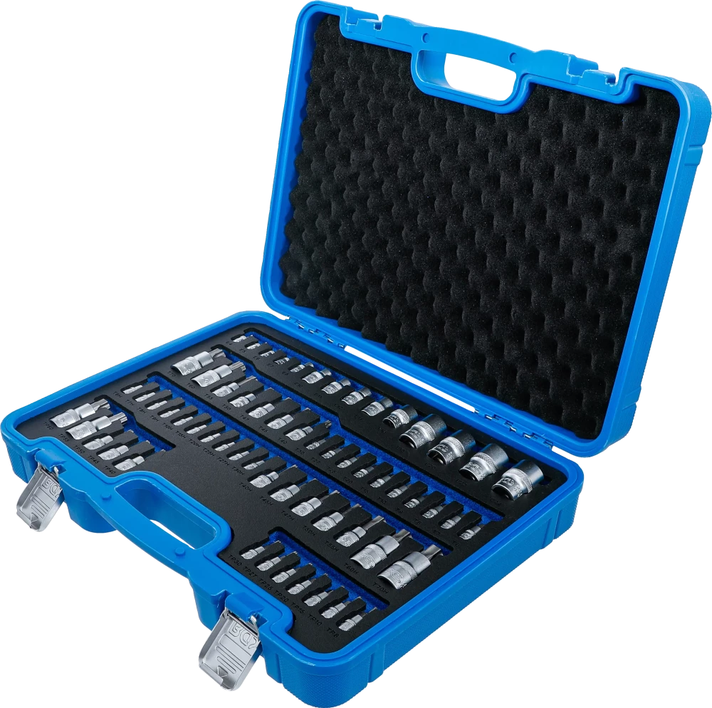Behajtófej- és dugókulcs-készlet | E-profil / T-profil (Torx) / T-profil (Torx) furattal / TP-profil (Torx plus) | 60 darabos