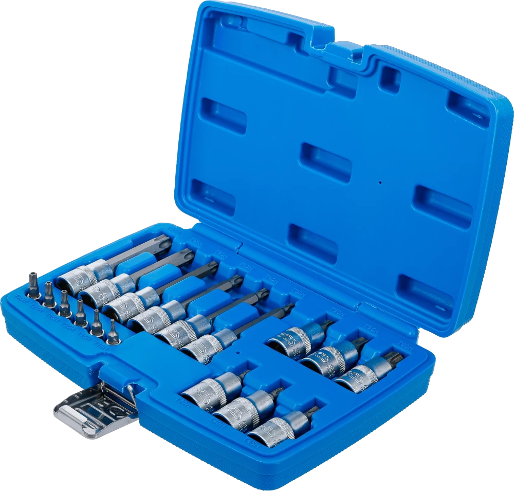 Behajtófej-készlet | 6,3 mm (1/4") / 12,5 mm (1/2") | T-profil (Torx) furattal | 18 darabos