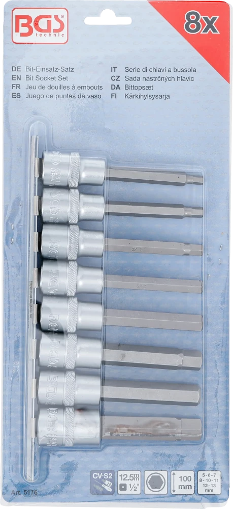 Behajtófej-készlet | 12,5 mm (1/2") | Belső hatszögletű 5 - 13 mm | 8 darabos