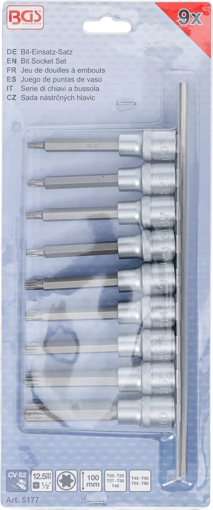 Behajtófej-készlet | 12,5 mm (1/2") | T-profil (Torx) | 9 darabos