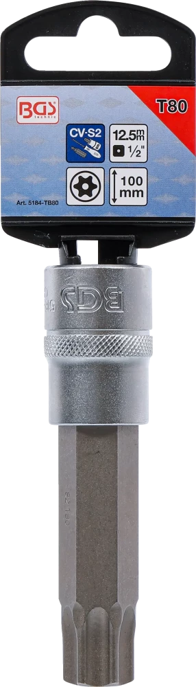 Behajtófej | Hossz 100 mm | 12,5 mm (1/2") | T-profil (Torx) T80 furattal