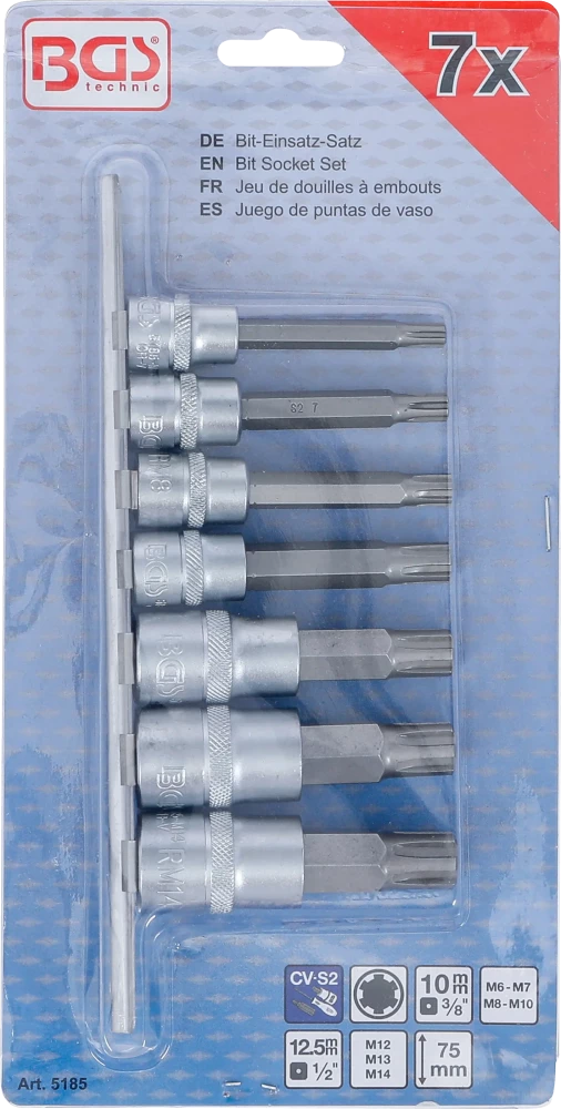 Behajtófej-készlet | 10 mm (3/8") / 12,5 mm (1/2") | Ékprofil (RIBE) M6 - M14 | 7 darabos