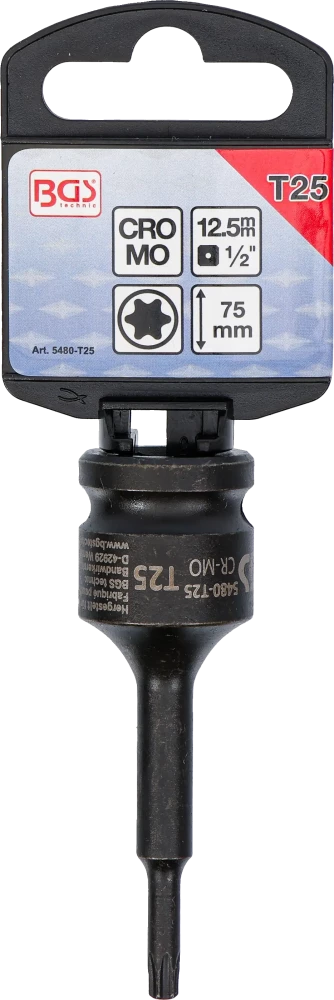 Levegős dugókulcs | Hossz 75 mm | 12,5 mm (1/2") | T-profil (Torx) T25