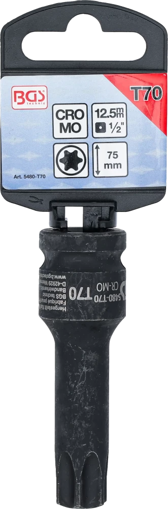 Levegős dugókulcs | Hossz 75 mm | 12,5 mm (1/2") | T-profil (Torx) T70