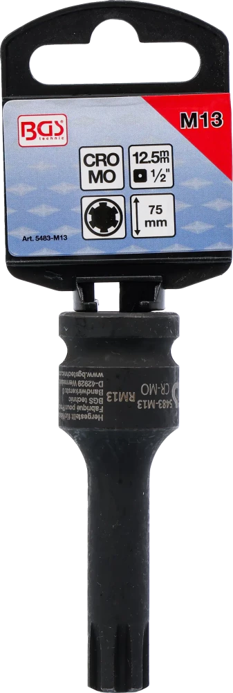 Levegős dugókulcs | Hossz 75 mm | 12,5 mm (1/2") | Ékprofil (RIBE) M13