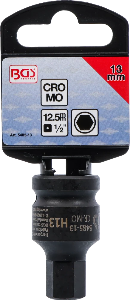 Levegős dugókulcs | Hossz 42 mm | 12,5 mm (1/2") | Belső hatszögletű 13 mm