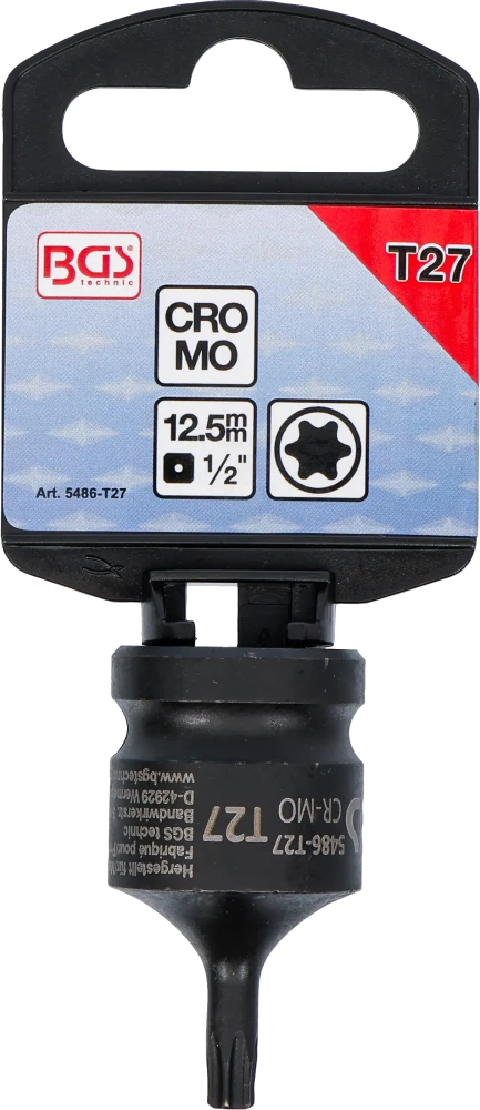 Levegős dugókulcs | Hossz 42 mm | 12,5 mm (1/2") | T-profil (Torx) T27