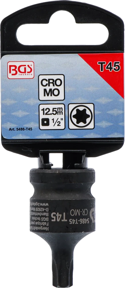 Levegős dugókulcs | Hossz 42 mm | 12,5 mm (1/2") | T-profil (Torx) T45