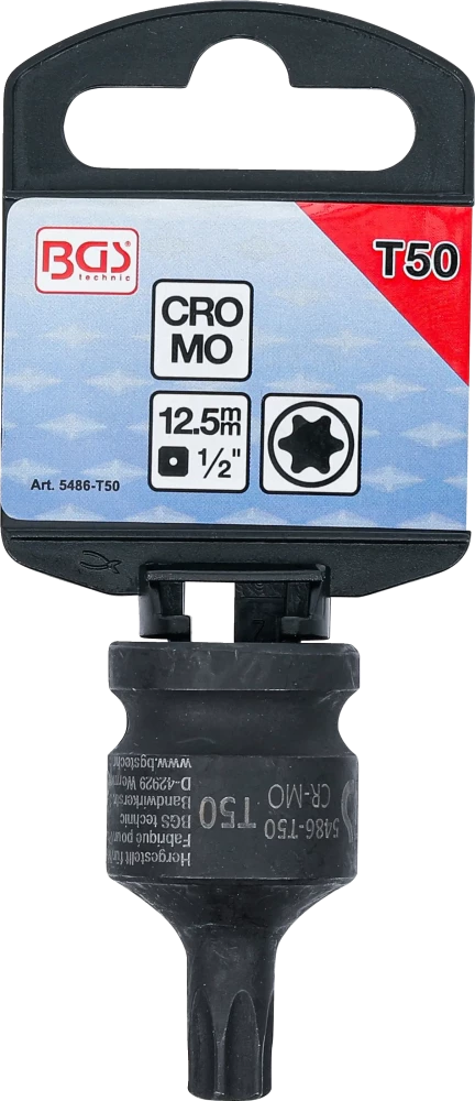Levegős dugókulcs | Hossz 42 mm | 12,5 mm (1/2") | T-profil (Torx) T50