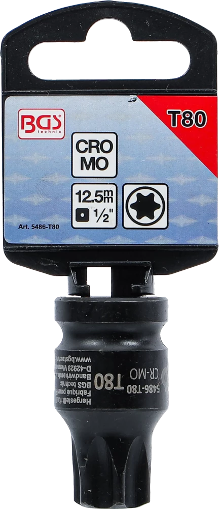 Levegős dugókulcs | Hossz 42 mm | 12,5 mm (1/2") | T-profil (Torx) T80