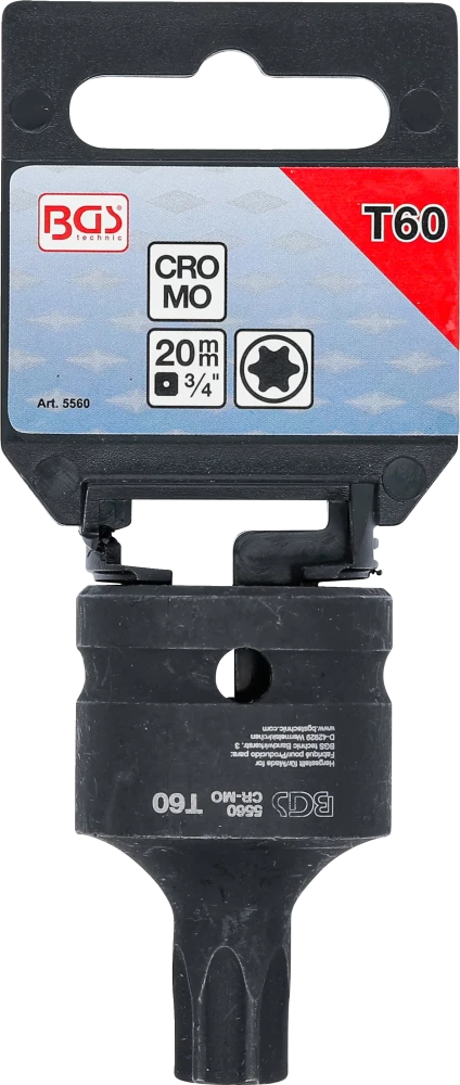 Levegős dugókulcs | Hossz 60 mm | 20 mm (3/4") | T-profil (Torx) T60