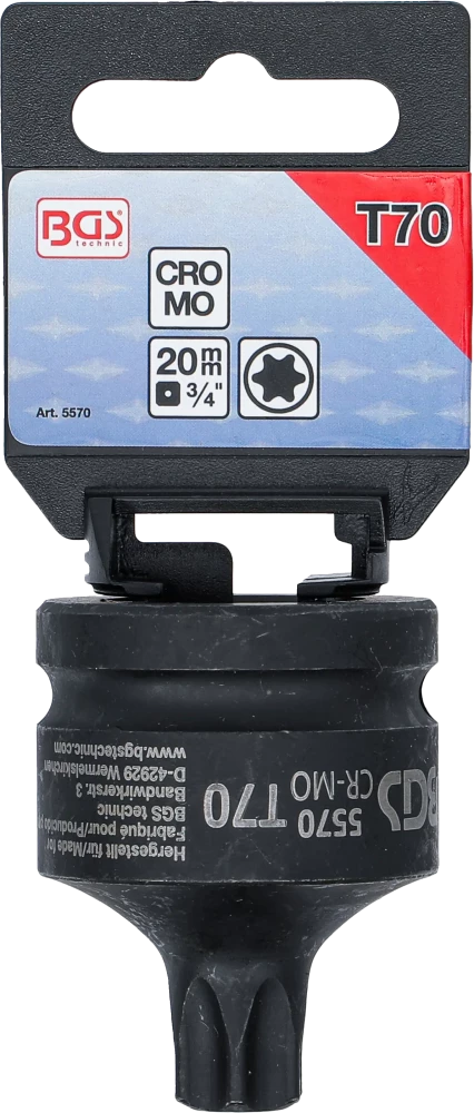 Levegős dugókulcs | Hossz 60 mm | 20 mm (3/4") | T-profil (Torx) T70