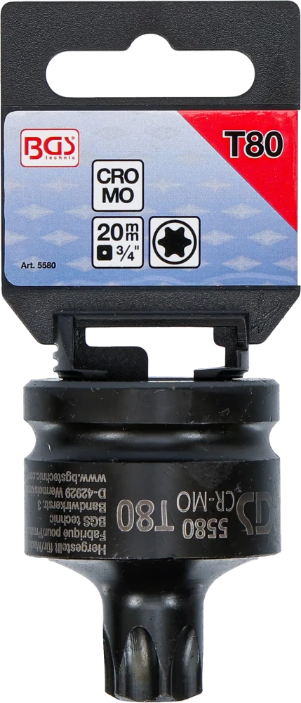 Levegős dugókulcs | Hossz 60 mm | 20 mm (3/4") | T-profil (Torx) T80