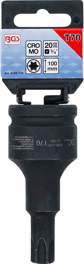 Levegős dugókulcs | Hossz 100 mm | 20 mm (3/4") | T-profil (Torx) T70