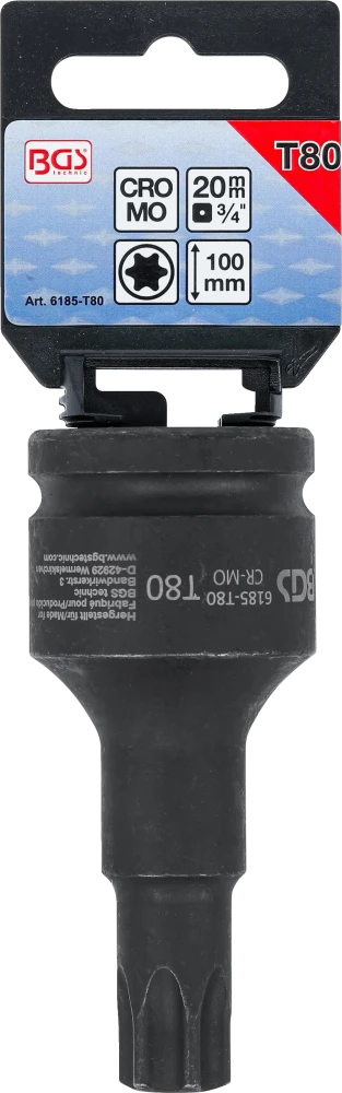 Levegős dugókulcs | Hossz 100 mm | 20 mm (3/4") | T-profil (Torx) T80