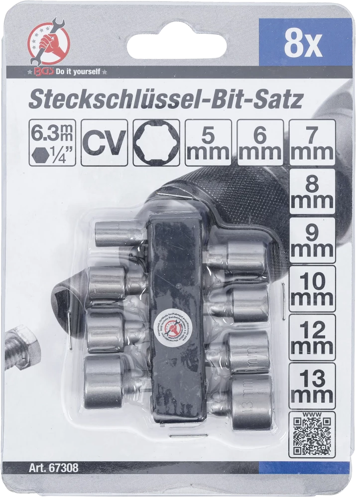 Dugókulcskészlet | külső hatszögletű kulcsnyílású hajtás 6,3 mm (1/4") | 5 - 13 mm | 8 darabos