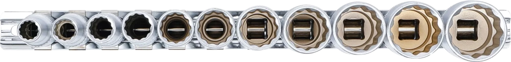 Dugókulcskészlet, tizenkétszögletű, mély | 10 mm (3/8") | coll méretek | 11 darabos