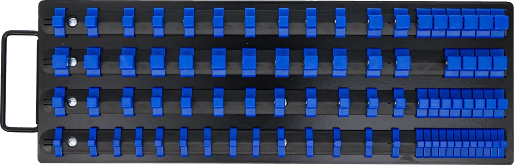 Dugókulcstartó sín készlet dugókulcsbetétekhez | 80 kapoccsal | 6,3 mm (1/4"), 10 mm (3/8"), 12,5 mm (1/2") betétekhez