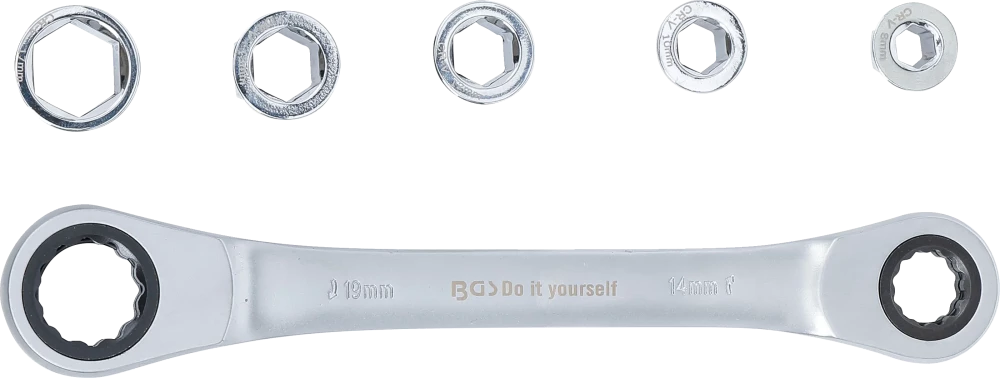 Racsnis csillagkulcs adapterkészlettel | 8 - 19 mm | 6 darabos