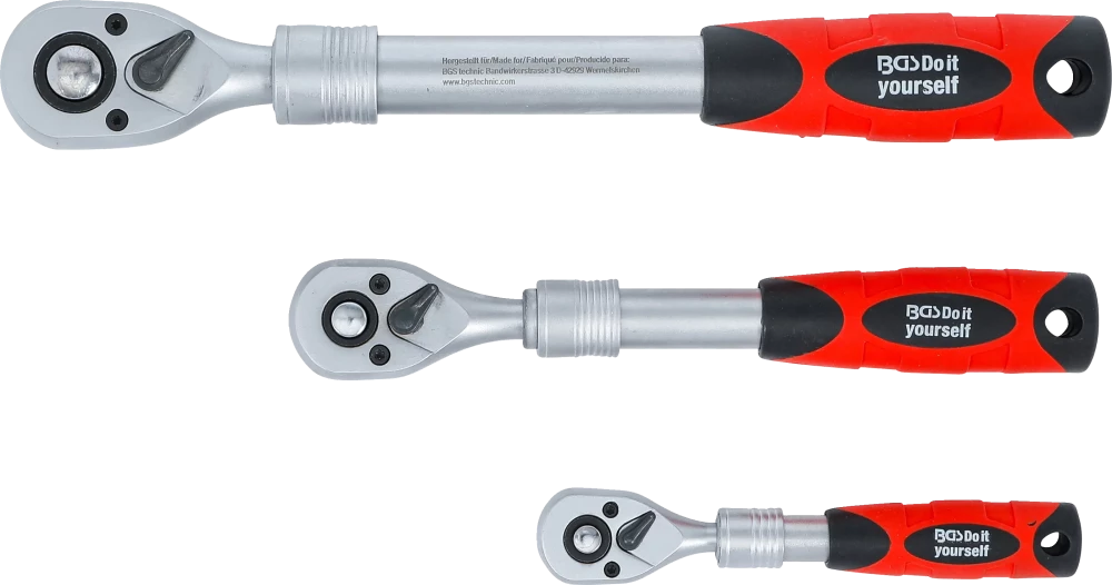 Racsnis kulcs készlet | kihúzható | 6,3 mm (1/4") - 10 mm (3/8") - 12,5 mm (1/2") | 3 darabos