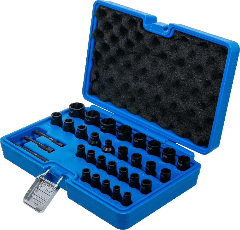 Spirálbites dugókulcskészlet /csavarkiszedő | 6,3 mm (1/4") / 10 mm (3/8") | Metrikus és coll méretek | 32 darabos