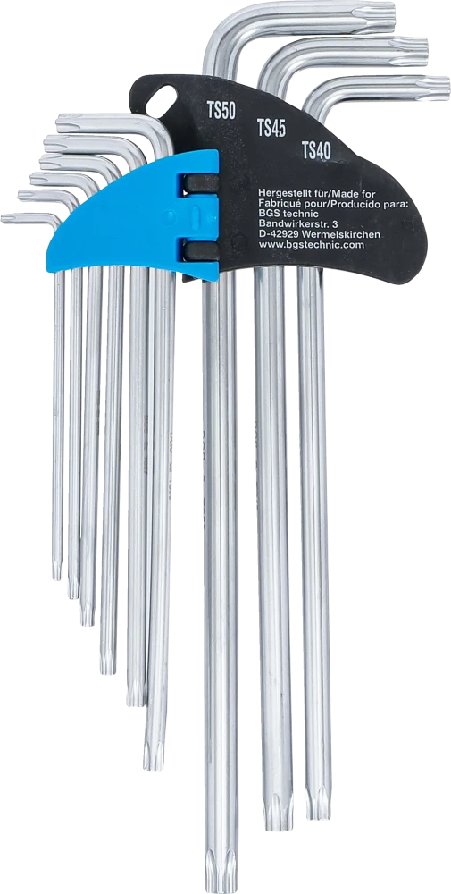 Derékszögű kulcs készlet | extra hosszú | TS-profil (Torx Plus) TS10 - TS50 | 9 darabos