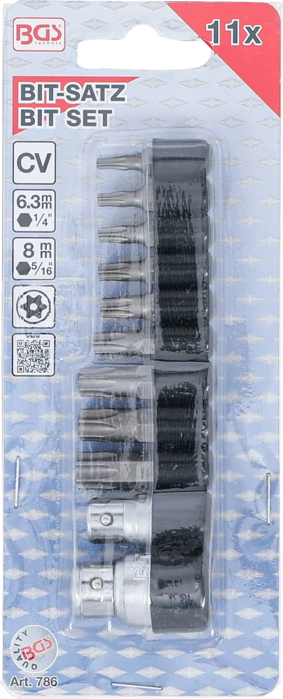 Behajtófej készlet | Külső hatszögletű 6,3 mm (1/4") / 10 mm (3/8") | T-profil (Torx) furattal | 11 darabos