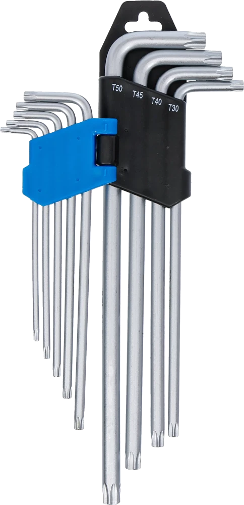Derékszögű kulcs készlet | extra hosszú | T-profil (Torx) T10 - T50 | 9 darabos