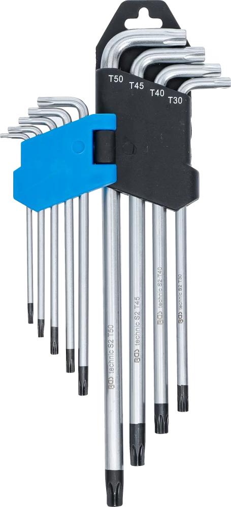 Derékszögű kulcs készlet | extra hosszú | T-profil (Torx) furattal T10 - T50 | 9 darabos