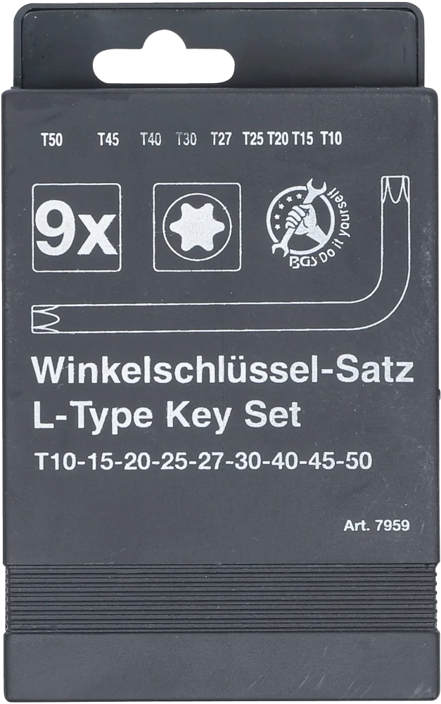 Derékszögű kulcs készlet | T-profil (Torx) T10 - T50 | 9 darabos