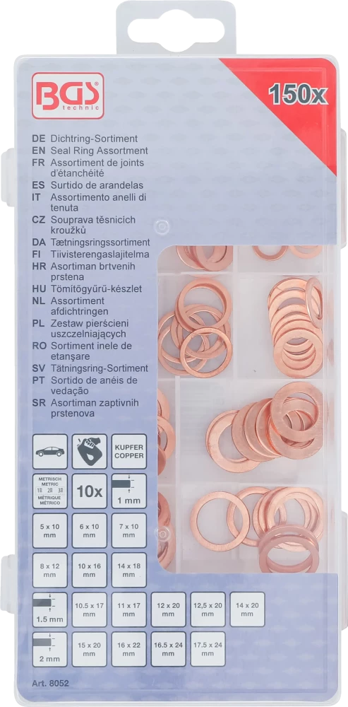 Tömítőgyűrű-készlet | Vörösréz | 150 darabos
