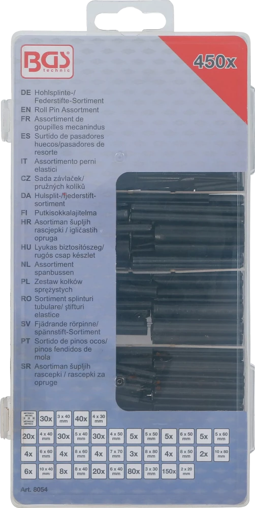 Lyukas biztosítószeg/rugós csap készlet | 450 darabos