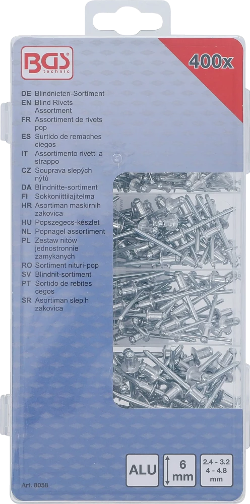 Popszegecs-készlet | Aluminium | 2,4 - 4,8 mm | 400 darabos