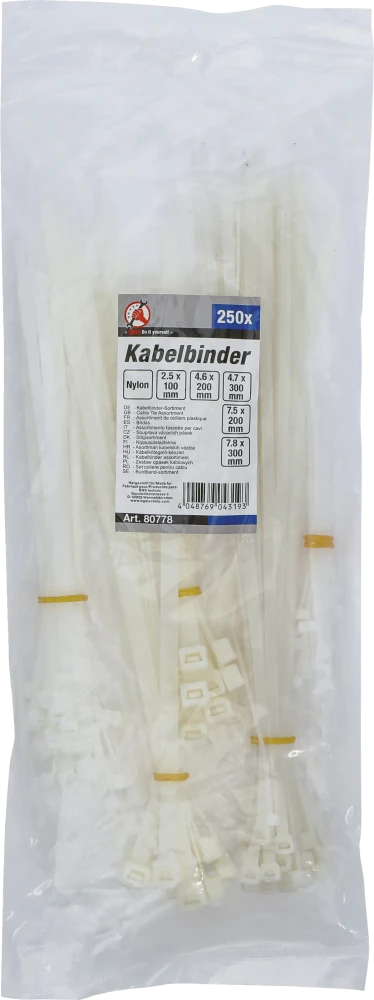 Kábelkötegelő-készlet | fehér | 100 - 300 mm | 250 darabos