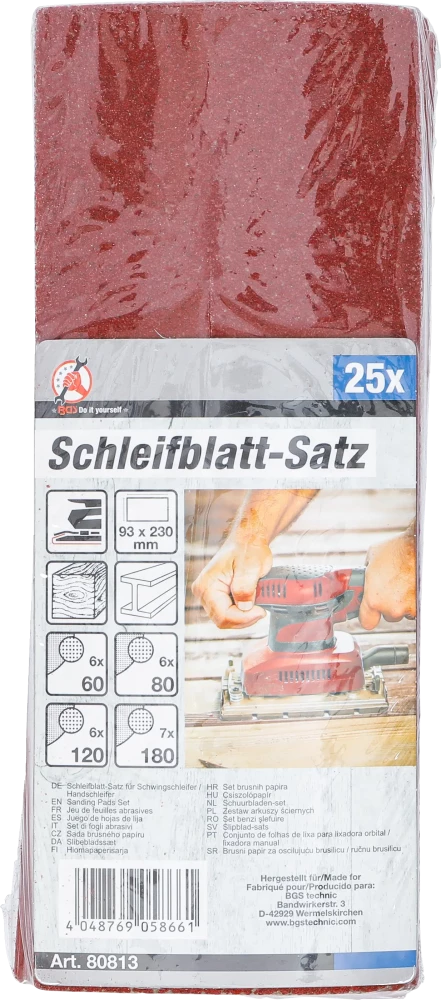 Csiszolópapír | excentercsiszolókhoz / kézi csiszológép | 93 x 230 mm | K 60 - 180 | 25 darabos