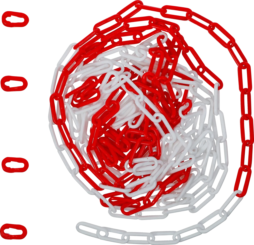 Lánckorlát | piros / fehér | 4 karabiner | műanyag | 7,5 m