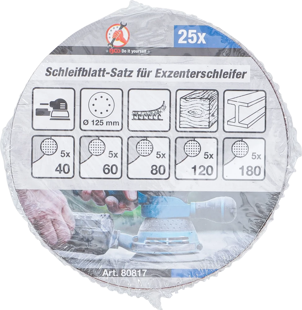 Csiszolópapír excenteres csiszolóhoz | Ø 125 mm | K 40 - 180 | 25 darabos
