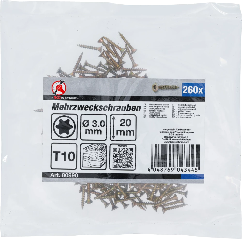 Univerzális csavarok | T-profil (Torx) T10 | 3,0 x 20 mm | 260 db