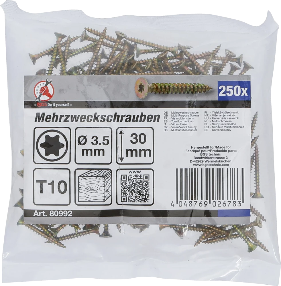 Univerzális csavarok | T-profil (Torx) T10 | 3,5 x 30 mm | 250 db