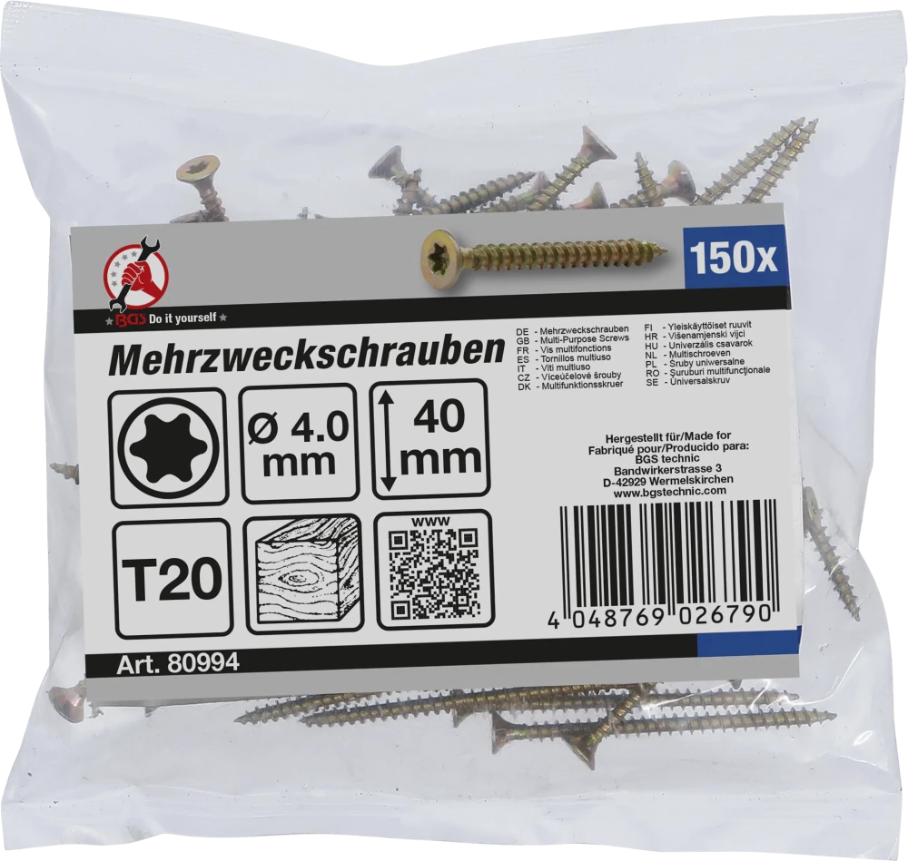 Univerzális csavarok | T-profil (Torx) T20 | 4,0 x 40 mm | 150 db