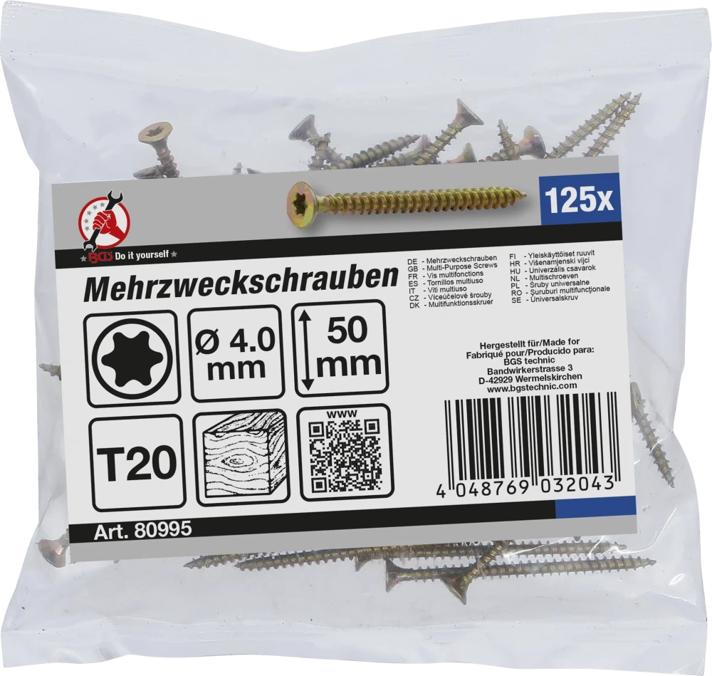 Univerzális csavarok | T-profil (Torx) T20 | 4,0 x 50 mm | 125 db