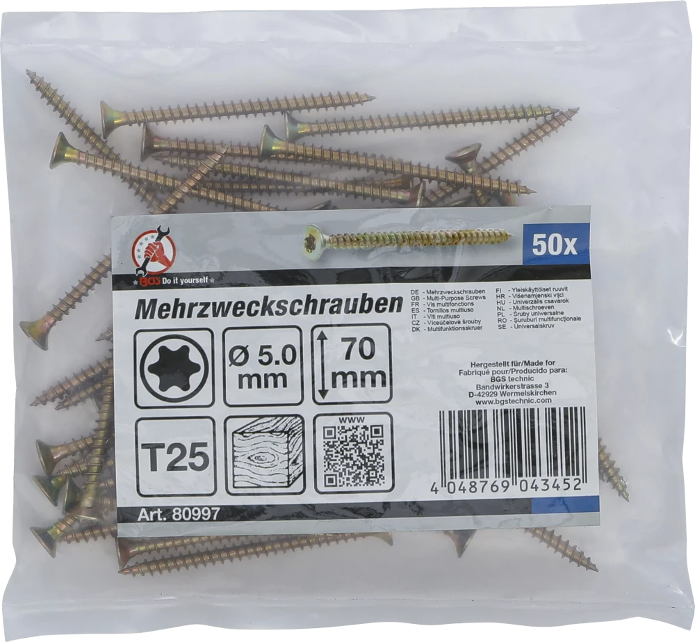 Univerzális csavarok | T-profil (Torx) T25 | 5,0 x 70 mm | 50 db
