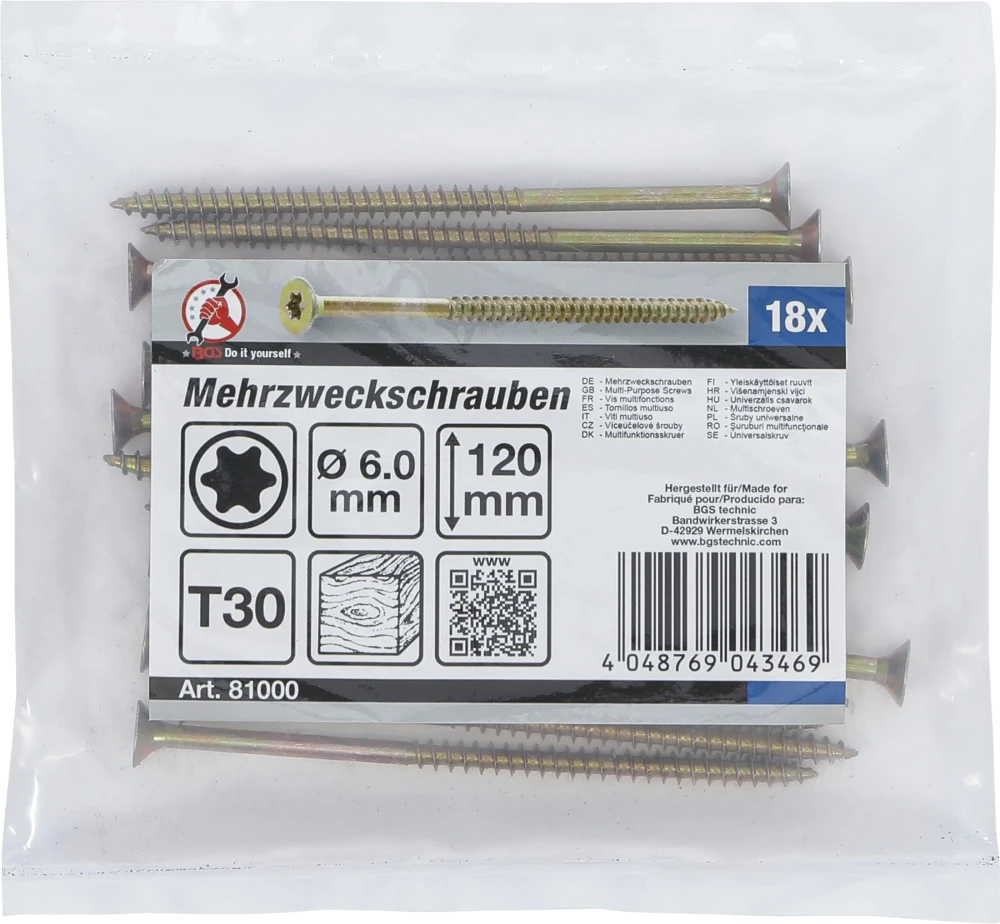 Univerzális csavarok | T-profil (Torx) T30 | 6,0 x 120 mm | 18 db