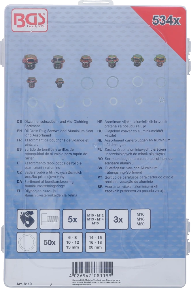 Olajteknő csavar és aluminiumalátét készlet | 534 darabos