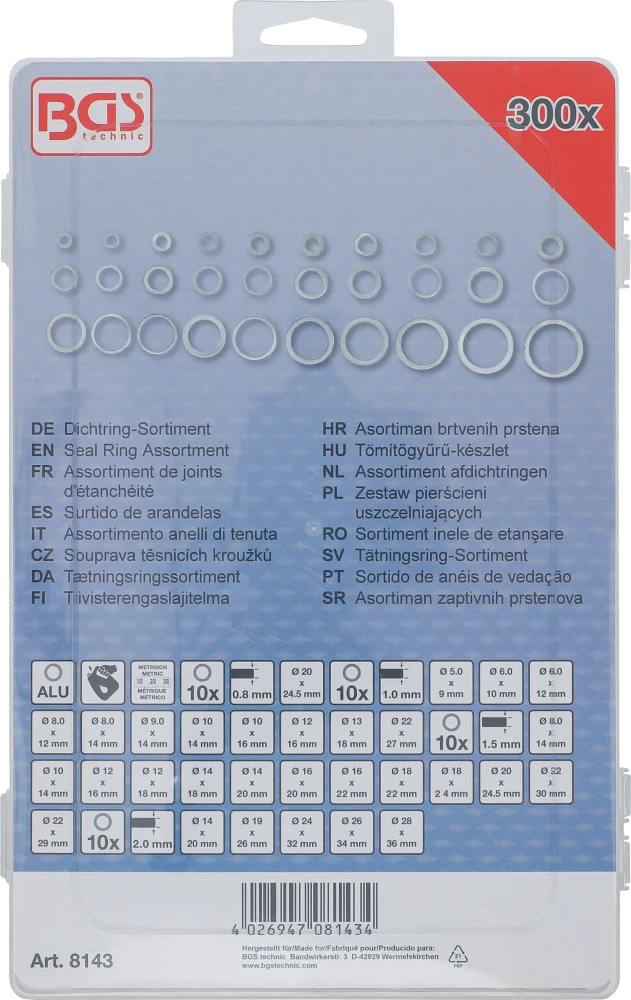 Tömítőgyűrű-készlet | Aluminium | 300 darabos