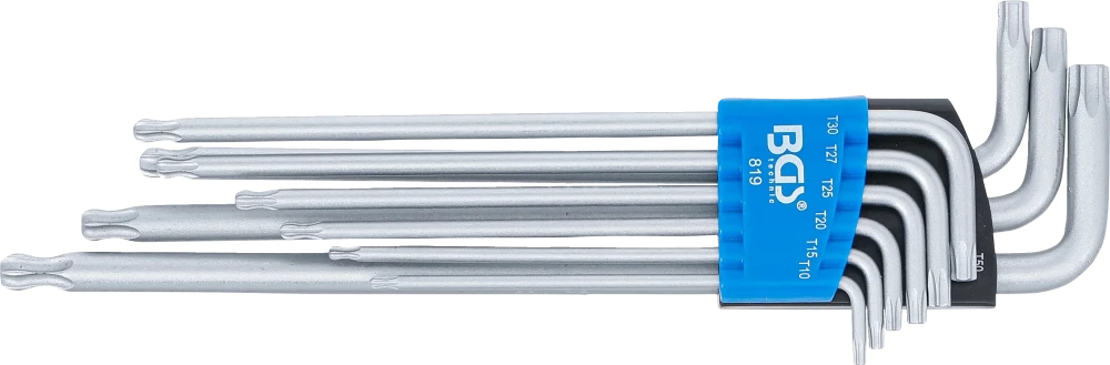 Derékszögű kulcs készlet | extra hosszú | T-profil (Torx) gömbfejes | T10 - T50 | 9 darabos