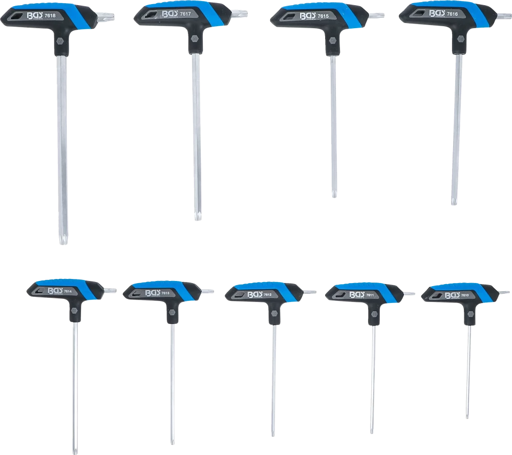 T-fogantyús kulcskészlet | T-profil (Torx) T10 - T50 | 9 darabos