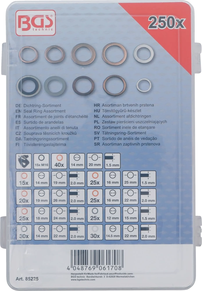 Tömítőgyűrű-készlet | Vörösréz, Aluminium, Nejlon | 250 darabos
