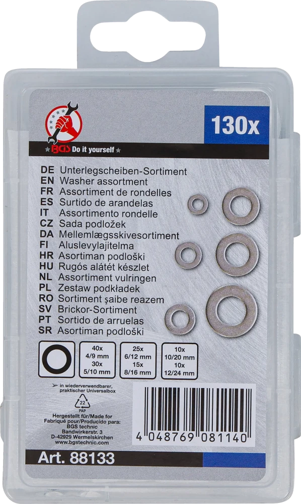 Rugós alátét készlet | Ø 4 - 12 mm (belső átmérő) | 130 darabos